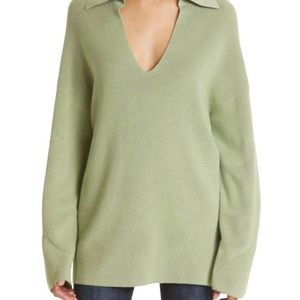 Rag & Bone Amy Oversized Polo Tunic Sweater in green